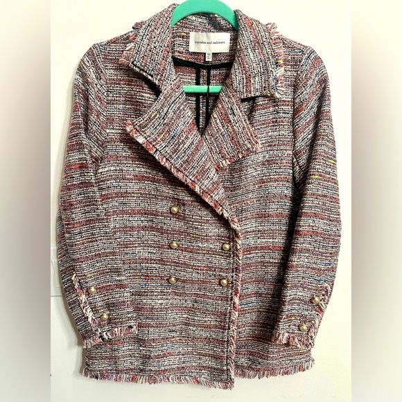 Cupcakes and Cashmere fringe lined jacket or blazer, multicolored tweed size XS - Picture 1 of 12